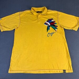 Coogi Mens 3XL Yellow Polo Shirt Embroidered Headdress Graphic Short Sleeve